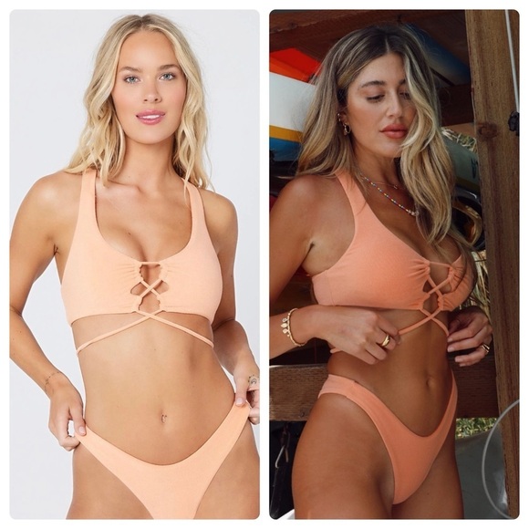 L*Space | NWT Tangy Terry Dax Racerback Lace Tie Bikini Top | XS - Picture 1 of 7